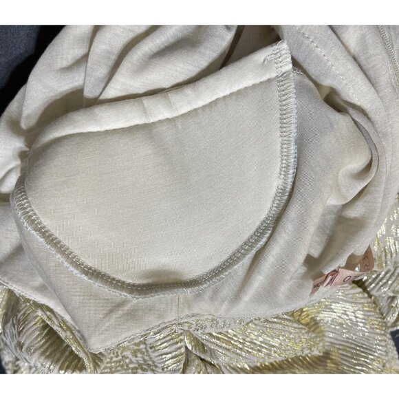 Esqualo Foil Blouson Mini Dress Gold Silver Size 6 Pleats Long Sleeve Animal Pri - Picture 5 of 12